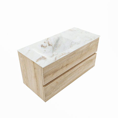 Mondiaz Vica Dlux badmeubel 100cm Washed Oak - Cloud wastafel Frappe links - met 1 kraangat