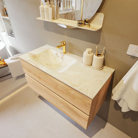 Mondiaz Vica Dlux badmeubel 100cm Washed Oak - Cloud wastafel Frappe links - met 1 kraangat