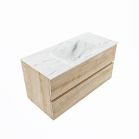 Mondiaz Vica Dlux badmeubel 100cm Washed Oak - Cloud wastafel Opalo midden - met 1 kraangat