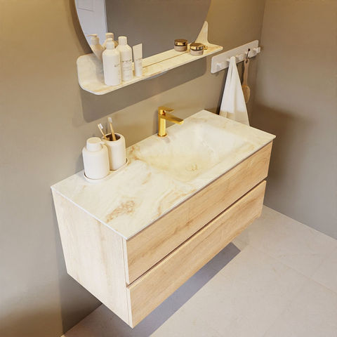 Mondiaz Vica Dlux badmeubel 100cm Washed Oak - Cloud wastafel Frappe rechts - met 1 kraangat