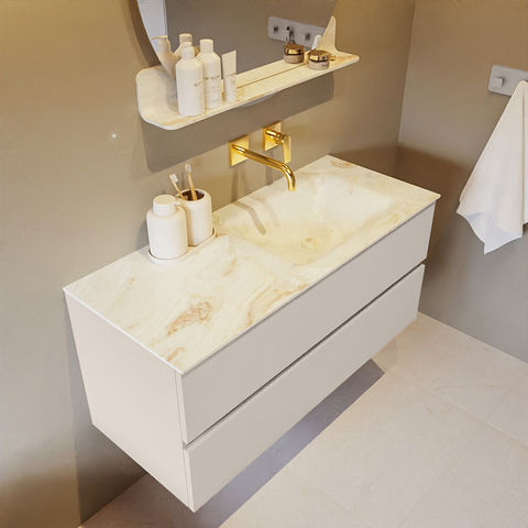 Mondiaz Vica Dlux badmeubel 110cm Linen - Cloud wastafel Frappe rechts - zonder kraangat