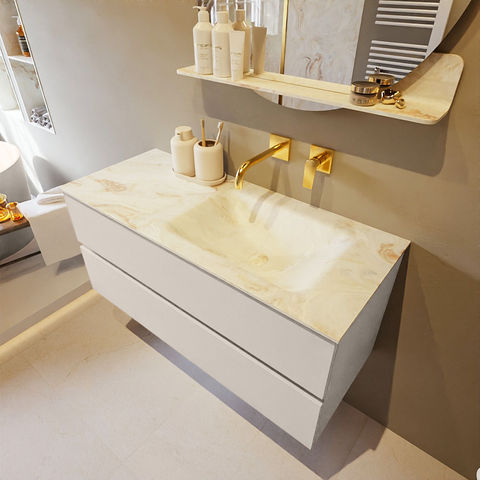 Mondiaz Vica Dlux badmeubel 110cm Linen - Cloud wastafel Frappe rechts - zonder kraangat