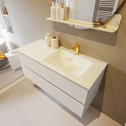 Mondiaz Vica Dlux badmeubel 110cm Linen - Cloud wastafel Opalo rechts - met 1 kraangat