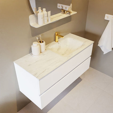 Mondiaz Vica Dlux badmeubel 110cm Talc - Cloud wastafel Opalo rechts - met 1 kraangat