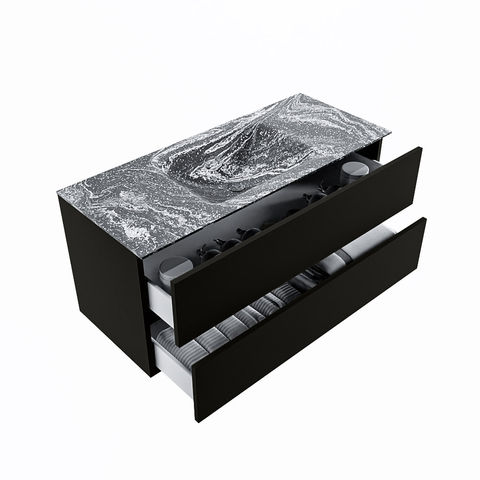 Mondiaz Vica Dlux badmeubel 110cm Urban - Cloud wastafel Lava midden - zonder kraangat