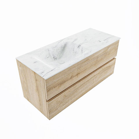 Mondiaz Vica Dlux badmeubel 110cm Washed Oak - Cloud wastafel Opalo links - met 1 kraangat