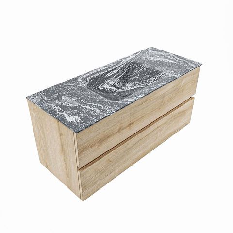 Mondiaz Vica Dlux badmeubel 110cm Washed Oak - Cloud wastafel Lava midden - zonder kraangat