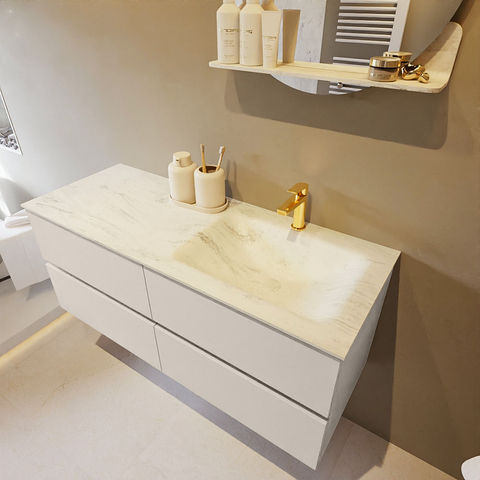 Mondiaz Vica Dlux badmeubel 120cm Linen - Cloud wastafel Opalo rechts - met 1 kraangat