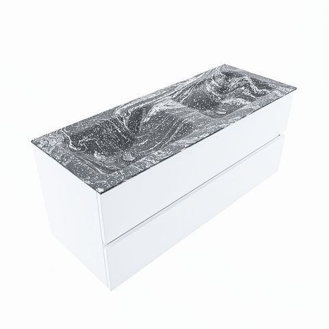Mondiaz Vica Dlux badmeubel 120cm Talc - Cloud wastafel Lava dubbel - met 2 kraangaten