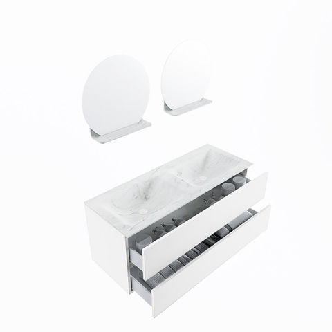 Mondiaz Vica Dlux badmeubel 120cm Talc - Cloud wastafel Opalo dubbel - met 2 kraangaten