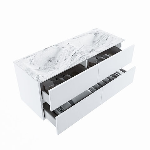 Mondiaz Vica Dlux badmeubel 120cm Talc - Cloud wastafel Glace dubbel - met 2 kraangaten