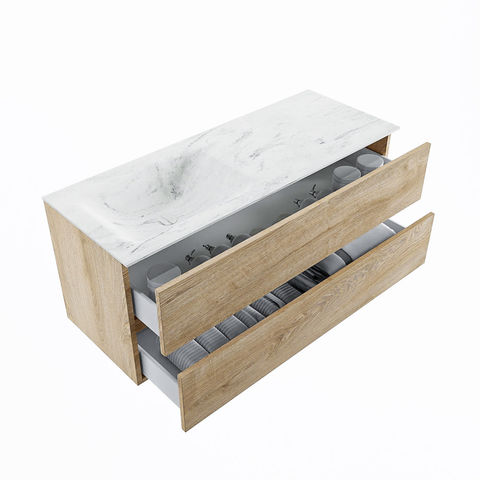 Mondiaz Vica Dlux badmeubel 120cm Washed Oak - Cloud wastafel Opalo links - zonder kraangat