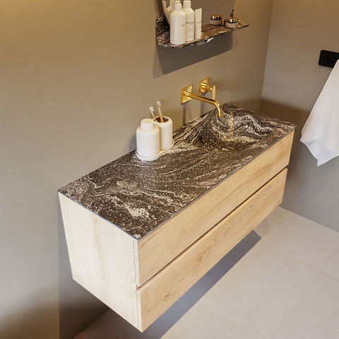 Mondiaz Vica Dlux badmeubel 120cm Washed Oak - Cloud wastafel Lava rechts - zonder kraangat