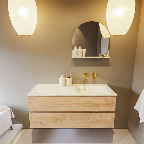 Mondiaz Vica Dlux badmeubel 120cm Washed Oak - Cloud wastafel Opalo rechts - zonder kraangat