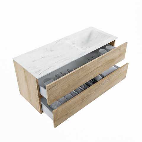 Mondiaz Vica Dlux badmeubel 120cm Washed Oak - Cloud wastafel Opalo rechts - met 1 kraangat