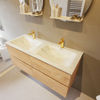Mondiaz Vica Dlux badmeubel 120cm Washed Oak - Cloud wastafel Opalo dubbel - met 2 kraangaten