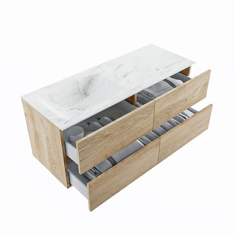 Mondiaz Vica Dlux badmeubel 120cm Washed Oak - Cloud wastafel Opalo links - met 1 kraangat