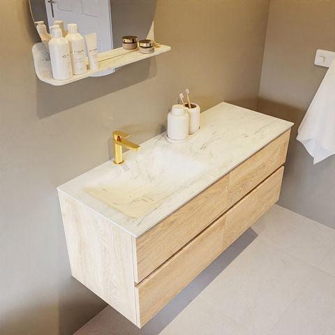Mondiaz Vica Dlux badmeubel 120cm Washed Oak - Cloud wastafel Opalo links - met 1 kraangat