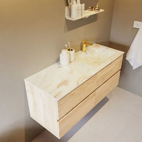 Mondiaz Vica Dlux badmeubel 120cm Washed Oak - Cloud wastafel Frappe rechts - met 1 kraangat