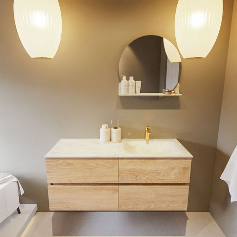 Mondiaz Vica Dlux badmeubel 120cm Washed Oak - Cloud wastafel Opalo rechts - met 1 kraangat