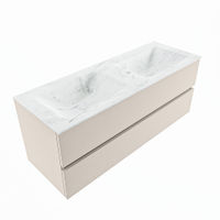 Mondiaz Vica Dlux badmeubel 130cm Linen - Cloud wastafel Opalo dubbel - met 2 kraangaten