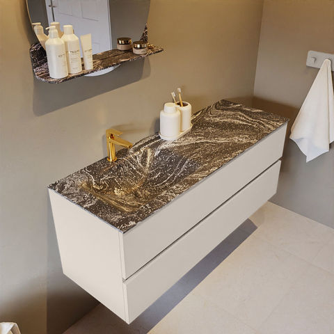 Mondiaz Vica Dlux badmeubel 130cm Linen - Cloud wastafel Lava links - met 1 kraangat