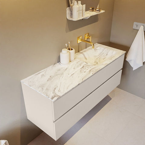 Mondiaz Vica Dlux badmeubel 130cm Linen - Cloud wastafel Glace rechts - zonder kraangat
