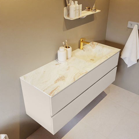 Mondiaz Vica Dlux badmeubel 130cm Linen - Cloud wastafel Frappe rechts - met 1 kraangat