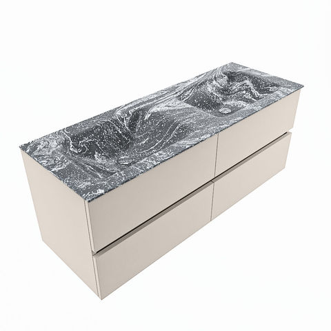 Mondiaz Vica Dlux badmeubel 130cm Linen - Cloud wastafel Lava dubbel - met 2 kraangaten