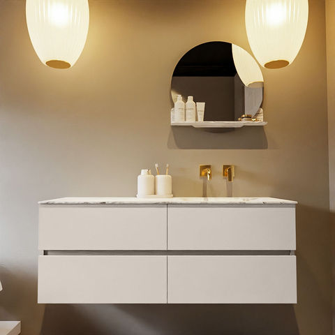 Mondiaz Vica Dlux badmeubel 130cm Linen - Cloud wastafel Glace rechts - zonder kraangat