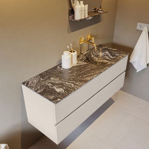 Mondiaz Vica Dlux badmeubel 130cm Linen - Cloud wastafel Lava rechts - zonder kraangat
