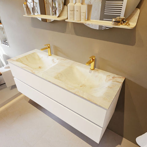 Mondiaz Vica Dlux badmeubel 130cm Talc - Cloud wastafel Frappe dubbel - met 2 kraangaten