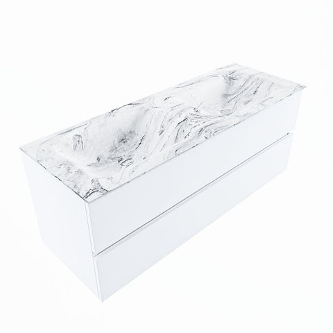 Mondiaz Vica Dlux badmeubel 130cm Talc - Cloud wastafel Glace dubbel - met 2 kraangaten