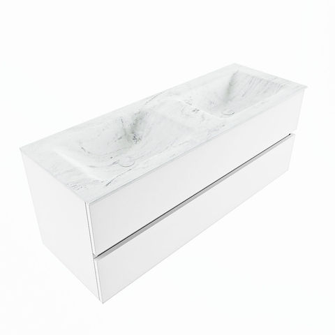 Mondiaz Vica Dlux badmeubel 130cm Talc - Cloud wastafel Opalo dubbel - met 2 kraangaten