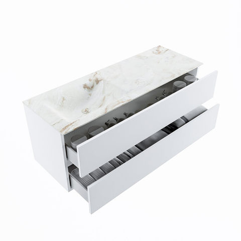 Mondiaz Vica Dlux badmeubel 130cm Talc - Cloud wastafel Frappe links - met 1 kraangat
