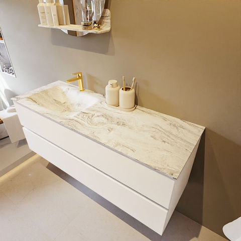 Mondiaz Vica Dlux badmeubel 130cm Talc - Cloud wastafel Glace links - met 1 kraangat