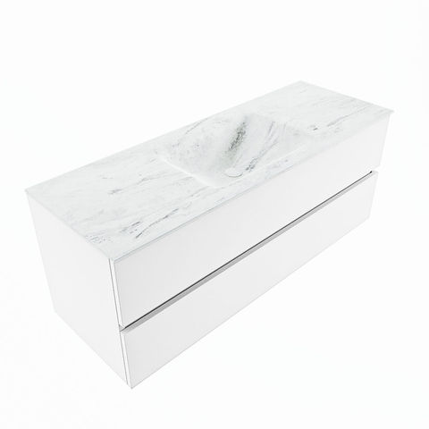 Mondiaz Vica Dlux badmeubel 130cm Talc - Cloud wastafel Opalo midden - zonder kraangat