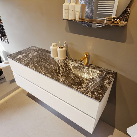 Mondiaz Vica Dlux badmeubel 130cm Talc - Cloud wastafel Lava rechts - met 1 kraangat
