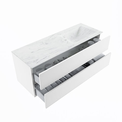 Mondiaz Vica Dlux badmeubel 130cm Talc - Cloud wastafel Opalo rechts - met 1 kraangat