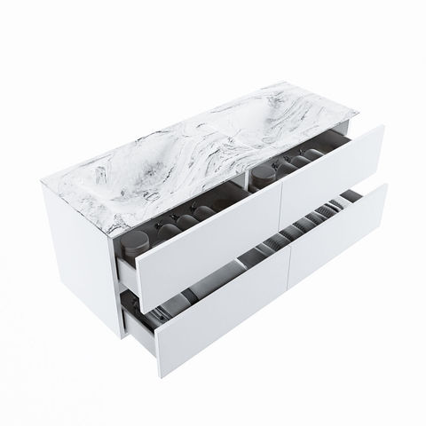 Mondiaz Vica Dlux badmeubel 130cm Talc - Cloud wastafel Glace dubbel - met 2 kraangaten