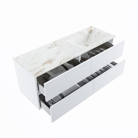 Mondiaz Vica Dlux badmeubel 130cm Talc - Cloud wastafel Frappe rechts - zonder kraangat