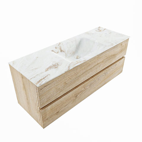 Mondiaz Vica Dlux badmeubel 130cm Washed Oak - Cloud wastafel Frappe midden - met 1 kraangat