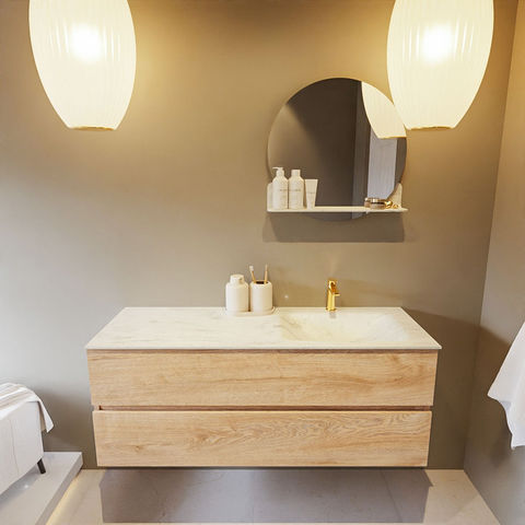 Mondiaz Vica Dlux badmeubel 130cm Washed Oak - Cloud wastafel Opalo rechts - met 1 kraangat