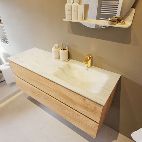 Mondiaz Vica Dlux badmeubel 130cm Washed Oak - Cloud wastafel Opalo rechts - met 1 kraangat