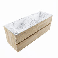 Mondiaz Vica Dlux badmeubel 130cm Washed Oak - Cloud wastafel Glace dubbel - zonder kraangat