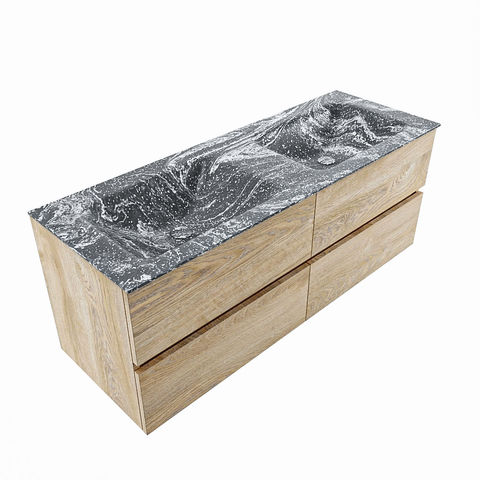 Mondiaz Vica Dlux badmeubel 130cm Washed Oak - Cloud wastafel Lava dubbel - met 2 kraangaten