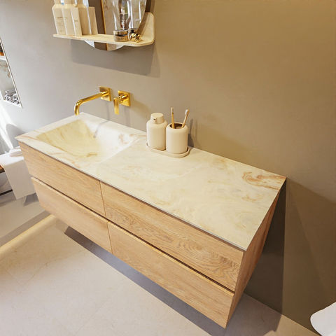 Mondiaz Vica Dlux badmeubel 130cm Washed Oak - Cloud wastafel Frappe links - zonder kraangat
