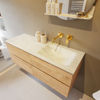 Mondiaz Vica Dlux badmeubel 130cm Washed Oak - Cloud wastafel Opalo rechts - zonder kraangat