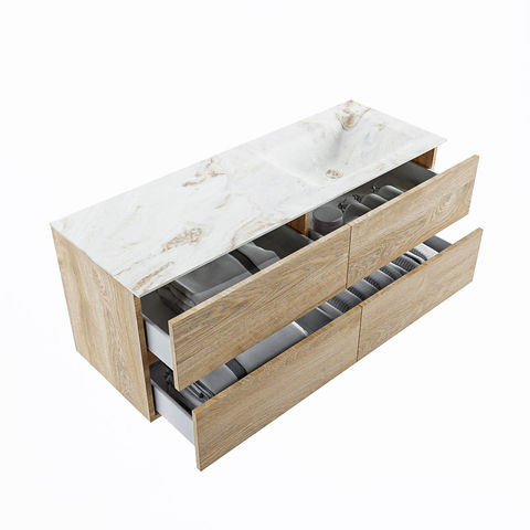 Mondiaz Vica Dlux badmeubel 130cm Washed Oak - Cloud wastafel Frappe rechts - met 1 kraangat