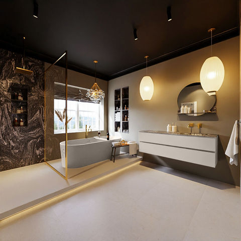Mondiaz Vica Dlux badmeubel 150cm Linen - Cloud wastafel Lava rechts - zonder kraangat